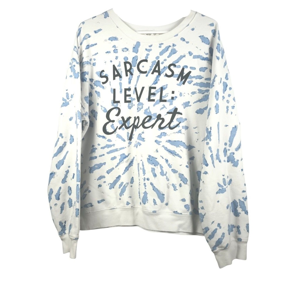 Sarcasm Level Expert Sz XXL White Blue Pullover Long Sleeve